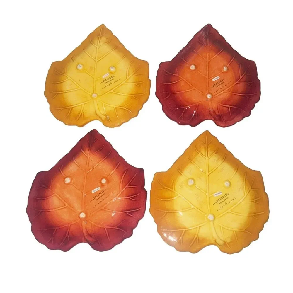 Vintage Laurie Gates Coronado Leaf Plates Set 4 Fall Thanksgiving Appetizer